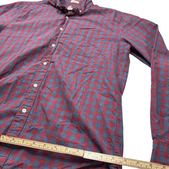J. Crew Mens Secret Wash Organic Cotton Button-Down Shirt Red & Blue Checkered C - Picture 7 of 10